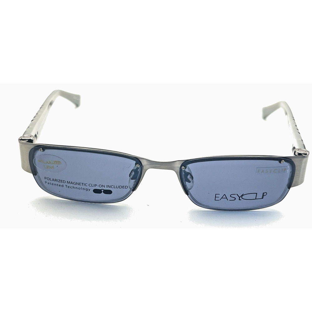 EASYCLIP EC105 SILVER EYEGLASSES 46-17-135 W/ SUNGLASS CLIP